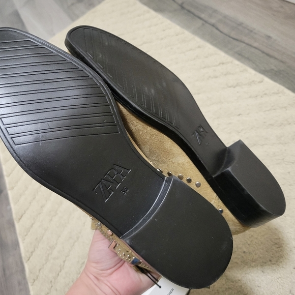 NWT Zara Studded Low Heeled Split Leather With Opening Boots - Picture 5 of 6